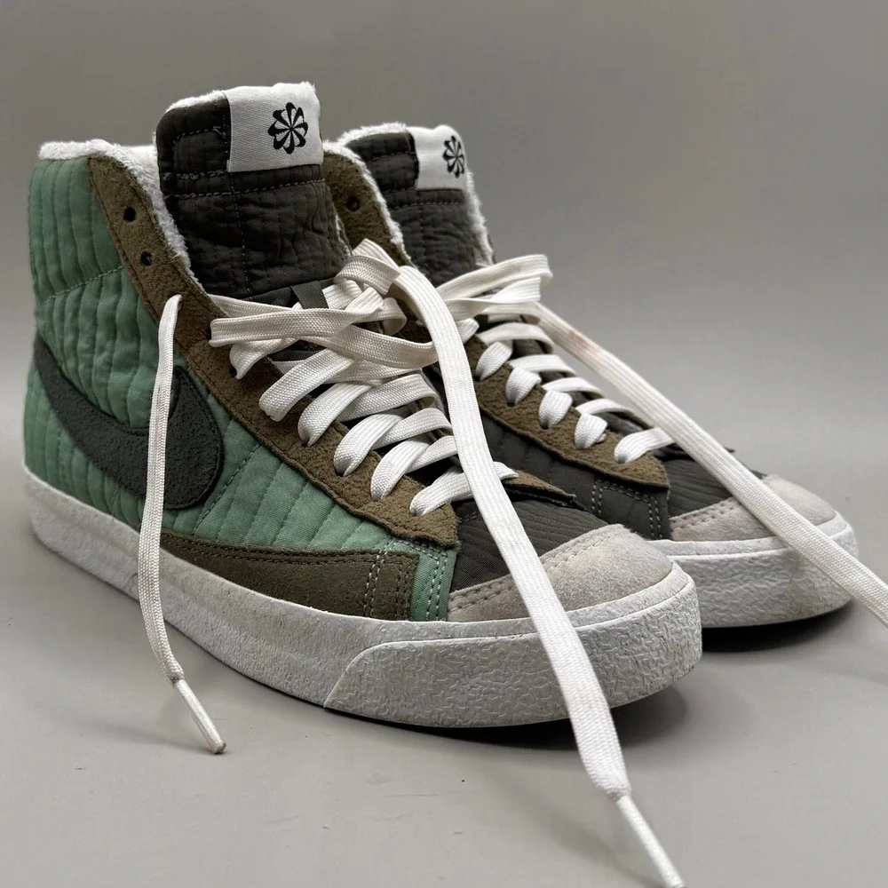 Nike Blazer Mid 77 Kids 5Y Quilted Fleece Lined Green Brown DO5216-331